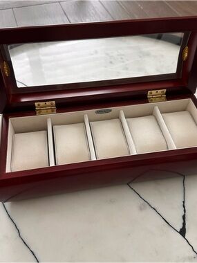 Mele and Co Emery Glass Top Cherry-Finish Watch Box 5-Slot